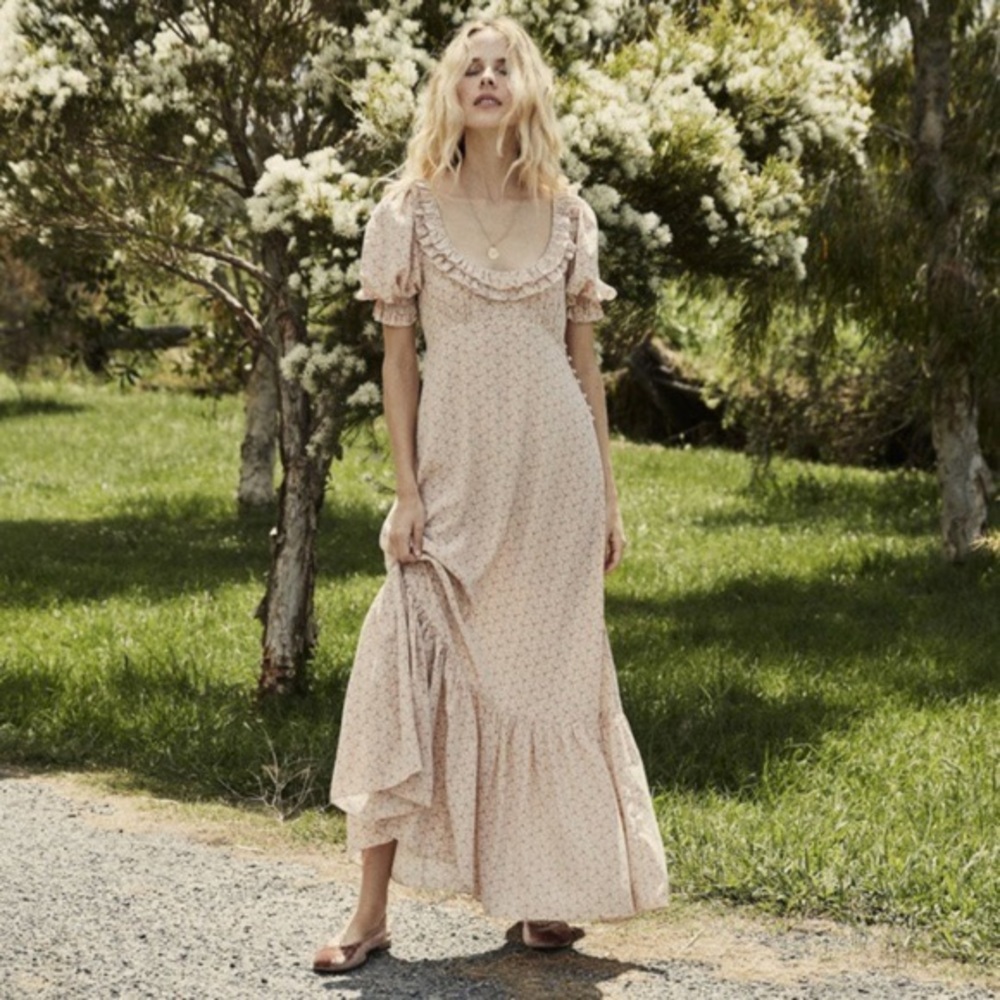 Doen Olive silk floral peach dress sz x-small